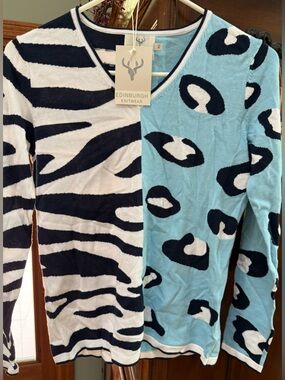 NWT Edinburgh Knitwear Blue And Black Sweater Size Extra Small